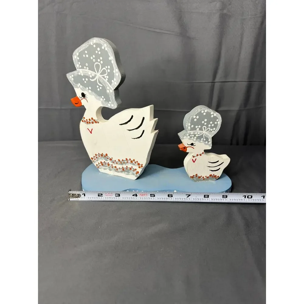 Cottage Core Wooden Duck Decor Hand Painted